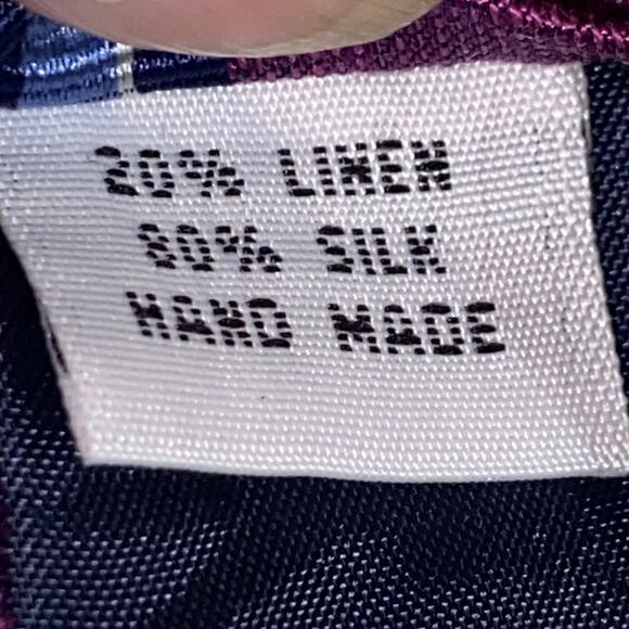 Vtg 1990s Skinny Necktie Red Blue Stripe Linen Silk 62.5 x 2.5 The Tie Bar - Picture 4 of 8